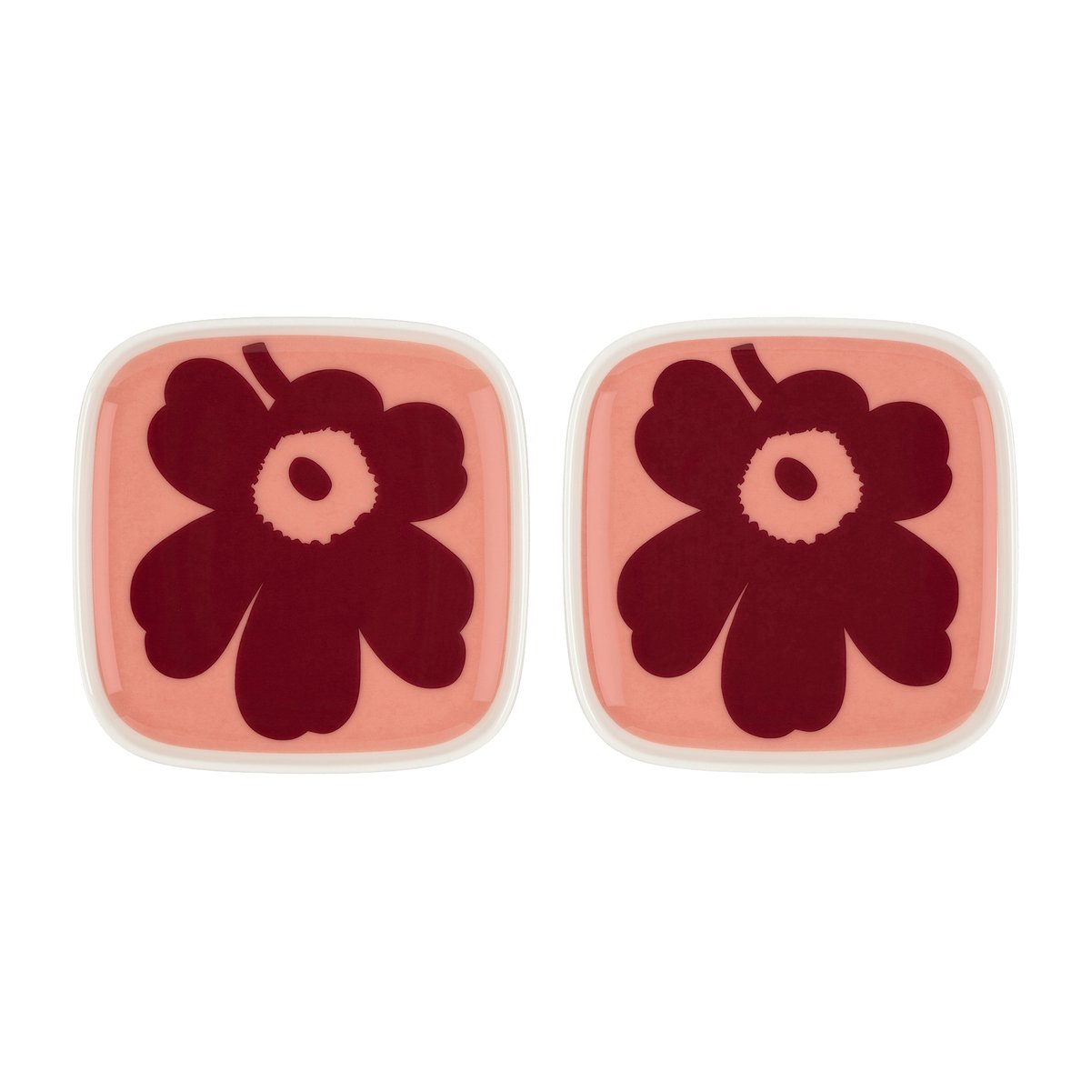 Marimekko Unikko asiet 10×10 cm 2-pak hvid-lyserød-rød