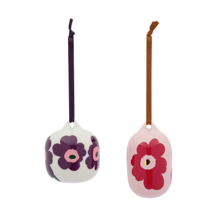 Unikko dekorationsophæng - Pink-cranberry-white-plum, 2 dele - Marimekko