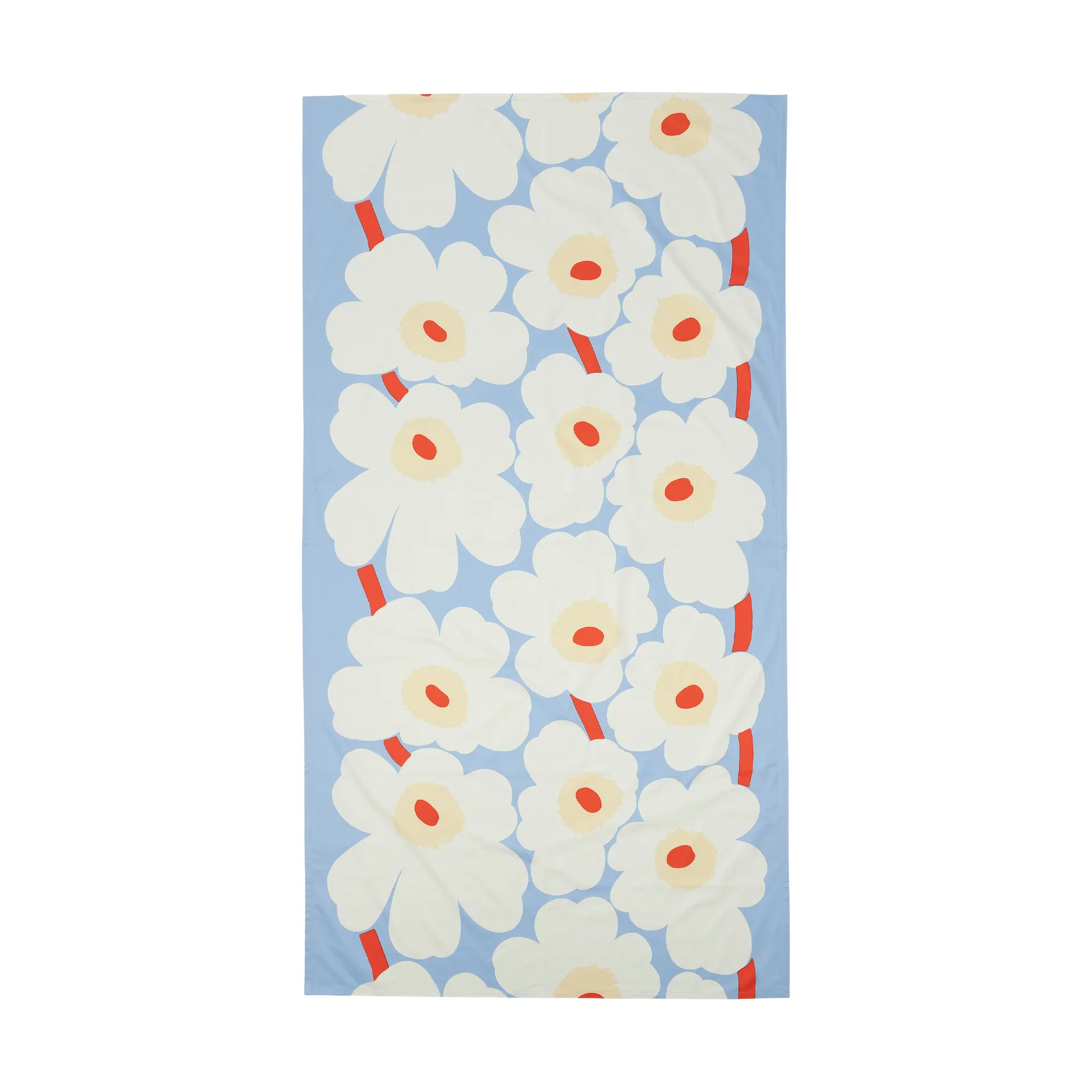 Unikko dug, Light blue-off white-melon-orange red, 135x250 cm Marimekko
