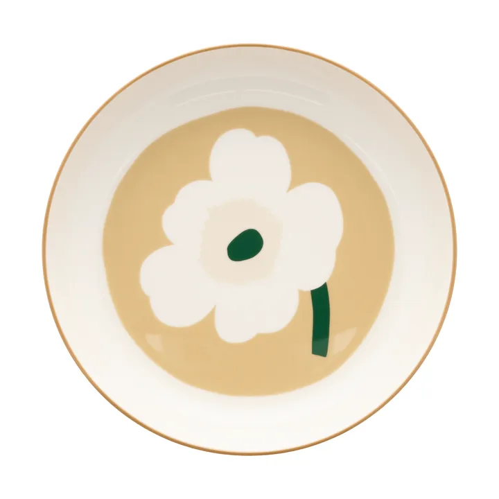 Unikko dyb tallerken Ø20,5 cm - White-beige-lys sand-mørkegrøn - Marimekko