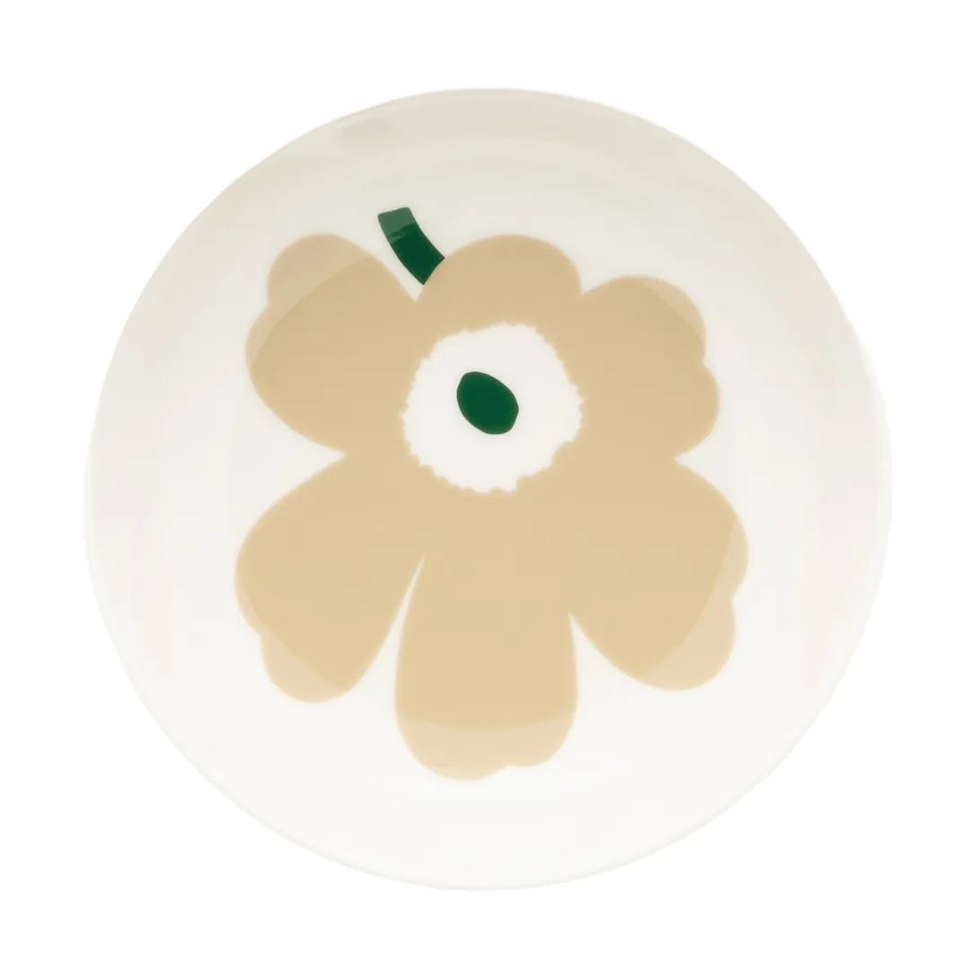 Marimekko Unikko dyb tallerken Beige-white-light sand-dark green