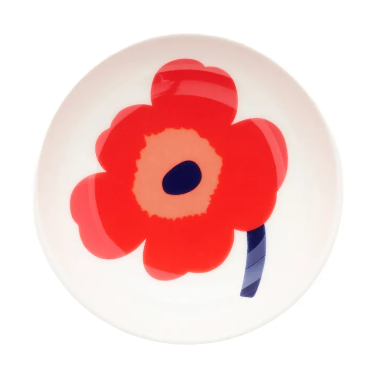 Unikko dyb tallerken, White-red-blue Marimekko