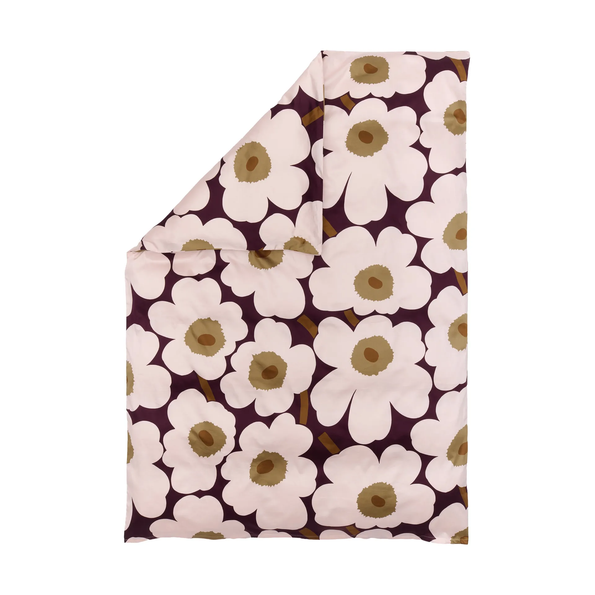 Unikko dynebetræk satin 150x210 cm, Plum-pink-elmwood-toffee Marimekko
