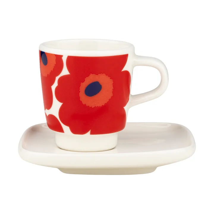 Unikko espressokop med underkop 2 stk. - White-red-blue - Marimekko