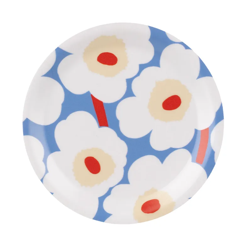Unikko glasunderlag, Light blue-off white-melon-orange red, Ø11 cm Marimekko