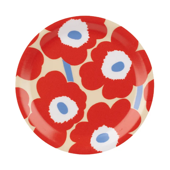 Unikko glasunderlag - Melon-orange red-light blue-off white, Ø11 cm - Marimekko