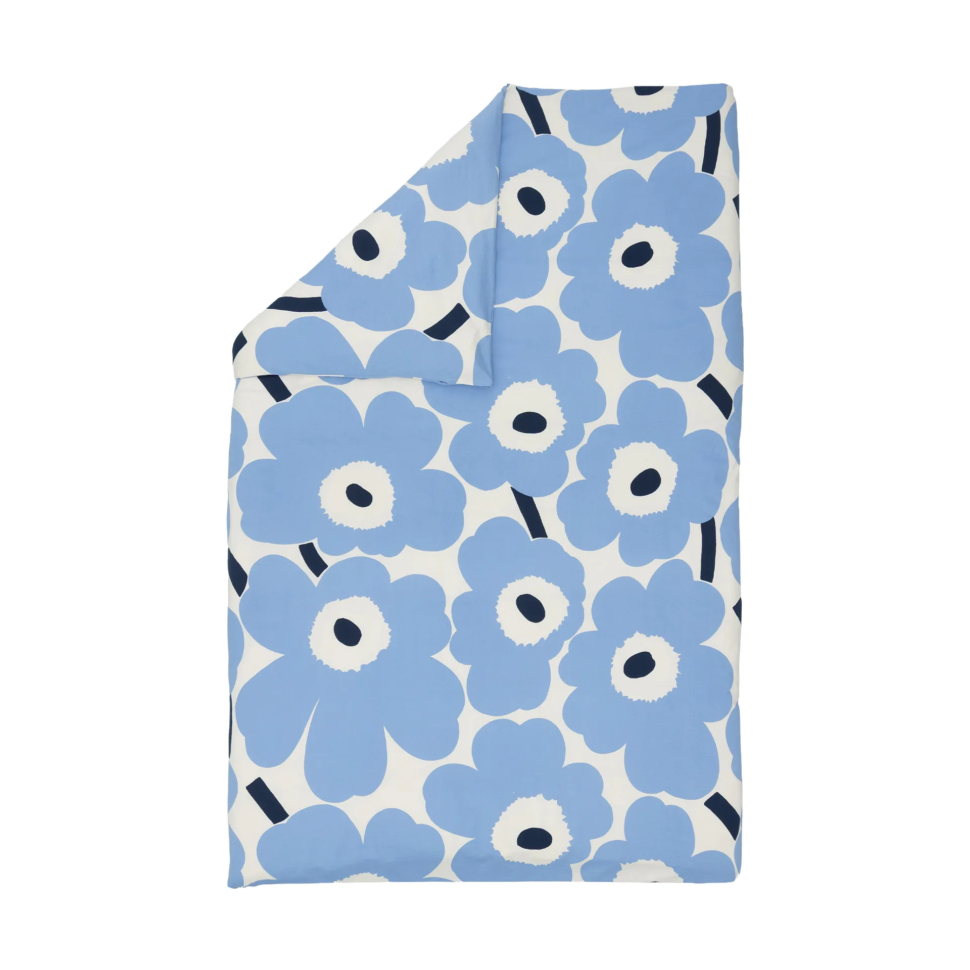 Marimekko Unikko jersey dynebetræk Off white, light blue, navy, 150x210 cm