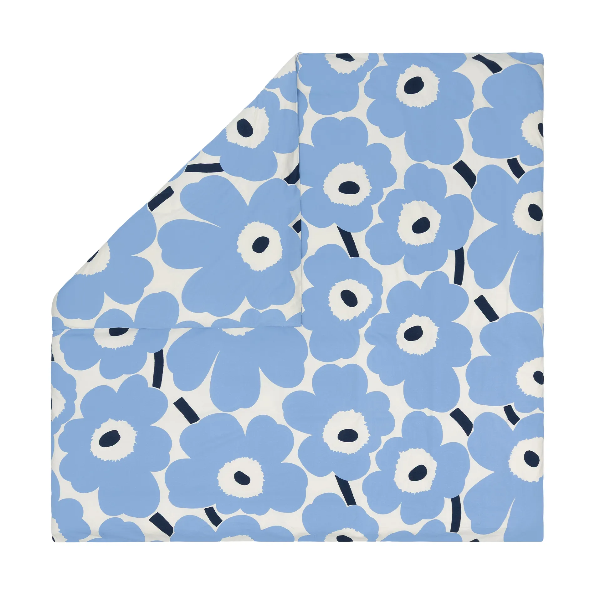 Marimekko Unikko jersey dynebetræk Off white, light blue, navy, 240x220 cm