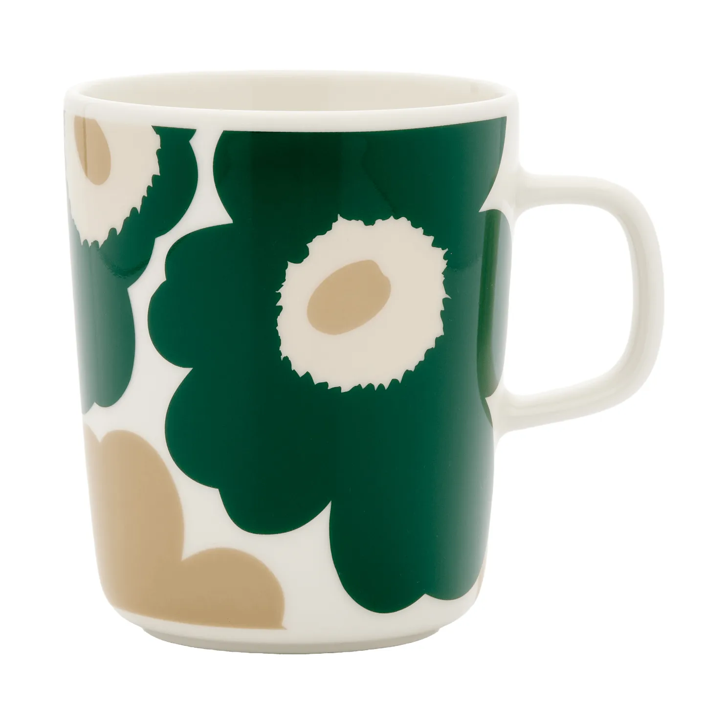 Unikko krus 25 cl, White-dark green-beige-light sand Marimekko