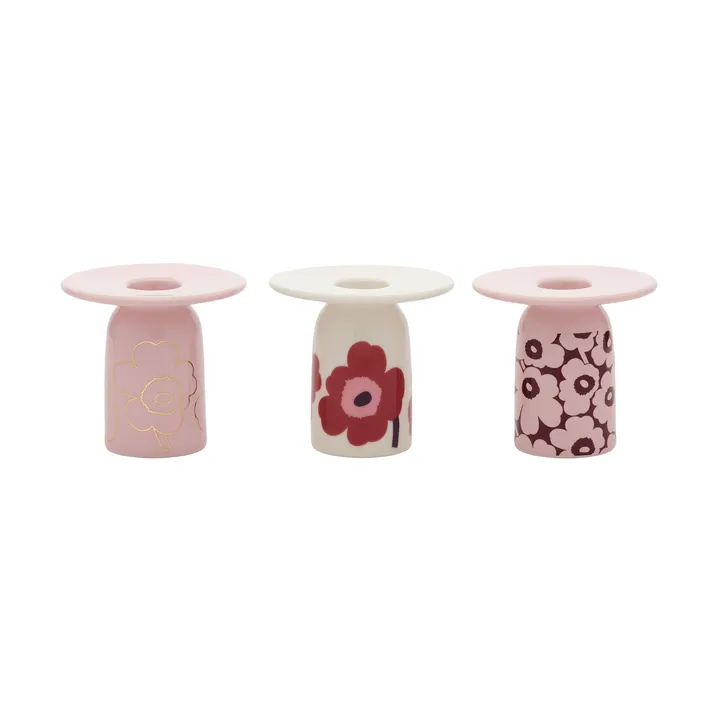 Unikko lysestage - Pink-white-burgundy-gold, 3-dele - Marimekko