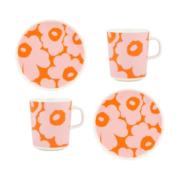Unikko morgenmadssæt - White-pink-orange, 4 dele - Marimekko