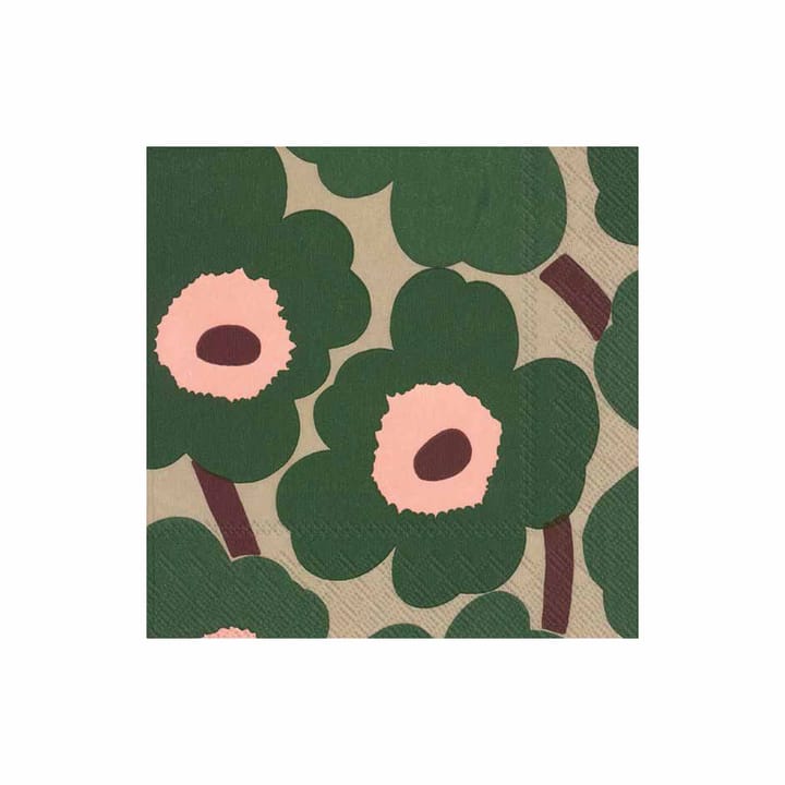 Unikko servietter 33x33 cm 20-pak - Grøn/Lyserød - Marimekko