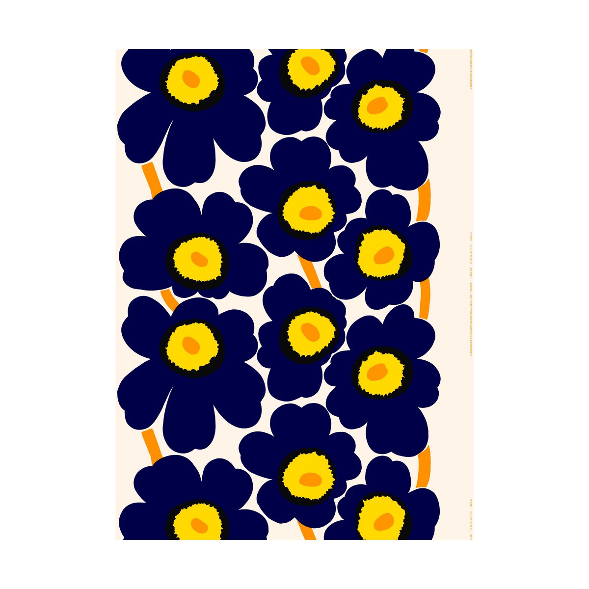Marimekko Unikko stof heavyweight bomuld Cotton-d. blue-yellow-orange