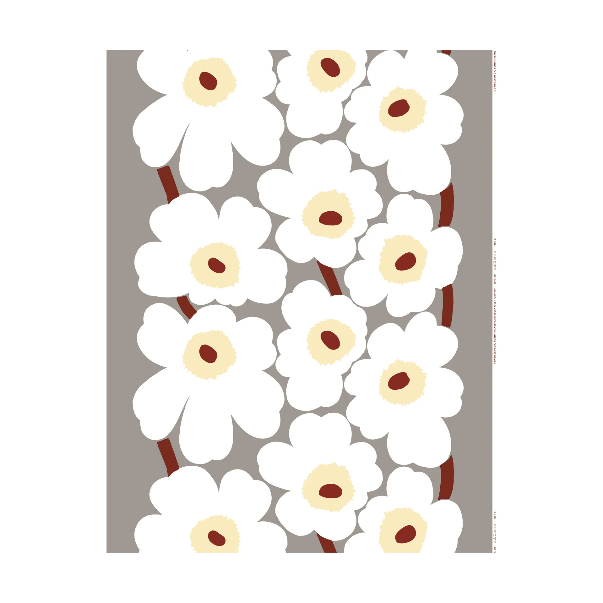 Unikko stof, L. grey-white-d. red-butter Marimekko