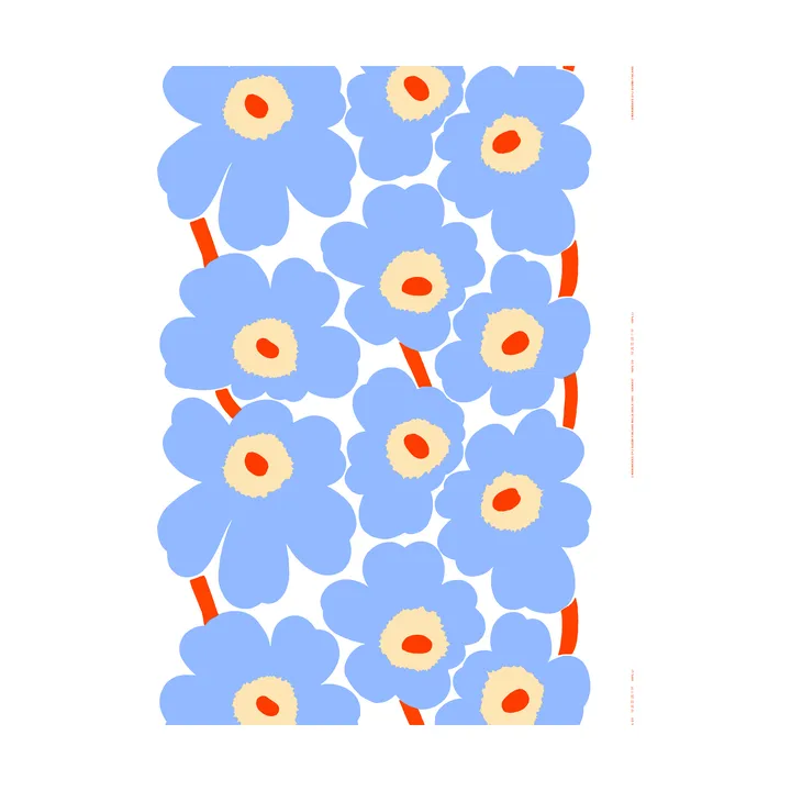 Unikko stof - Natural white-light blue-orange - Marimekko