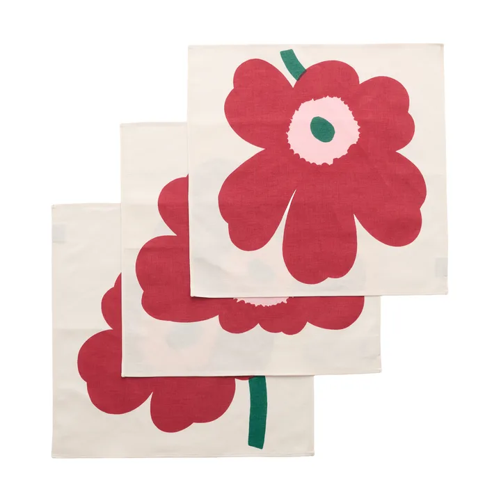 Unikko stofserviet - Off white-cranberry-rose, 45x45 cm, 3-pak - Marimekko