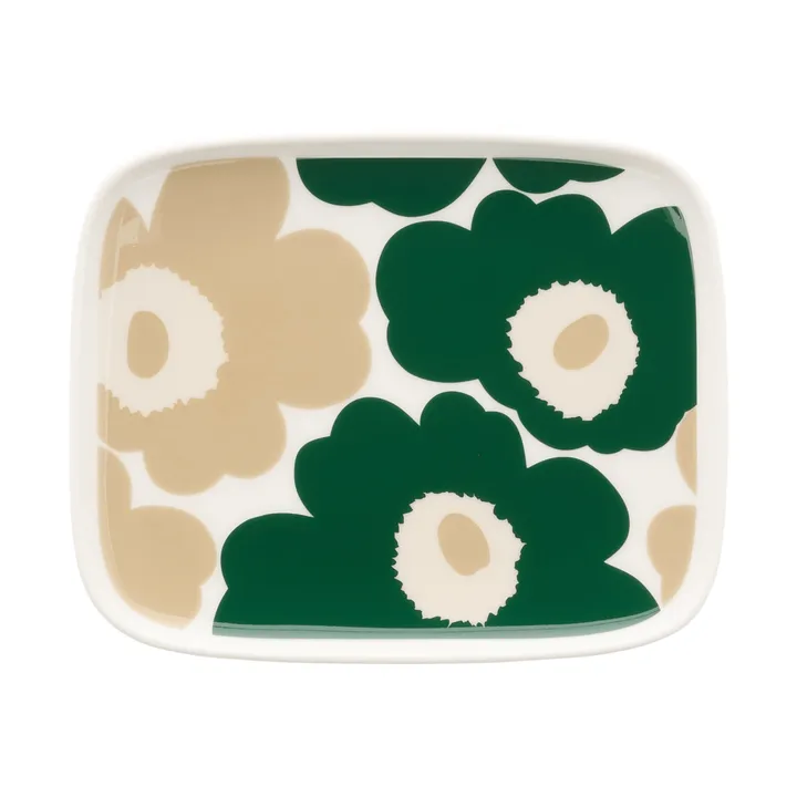 Unikko tallerken 12x15 cm - White-dark green-beige-light sand - Marimekko