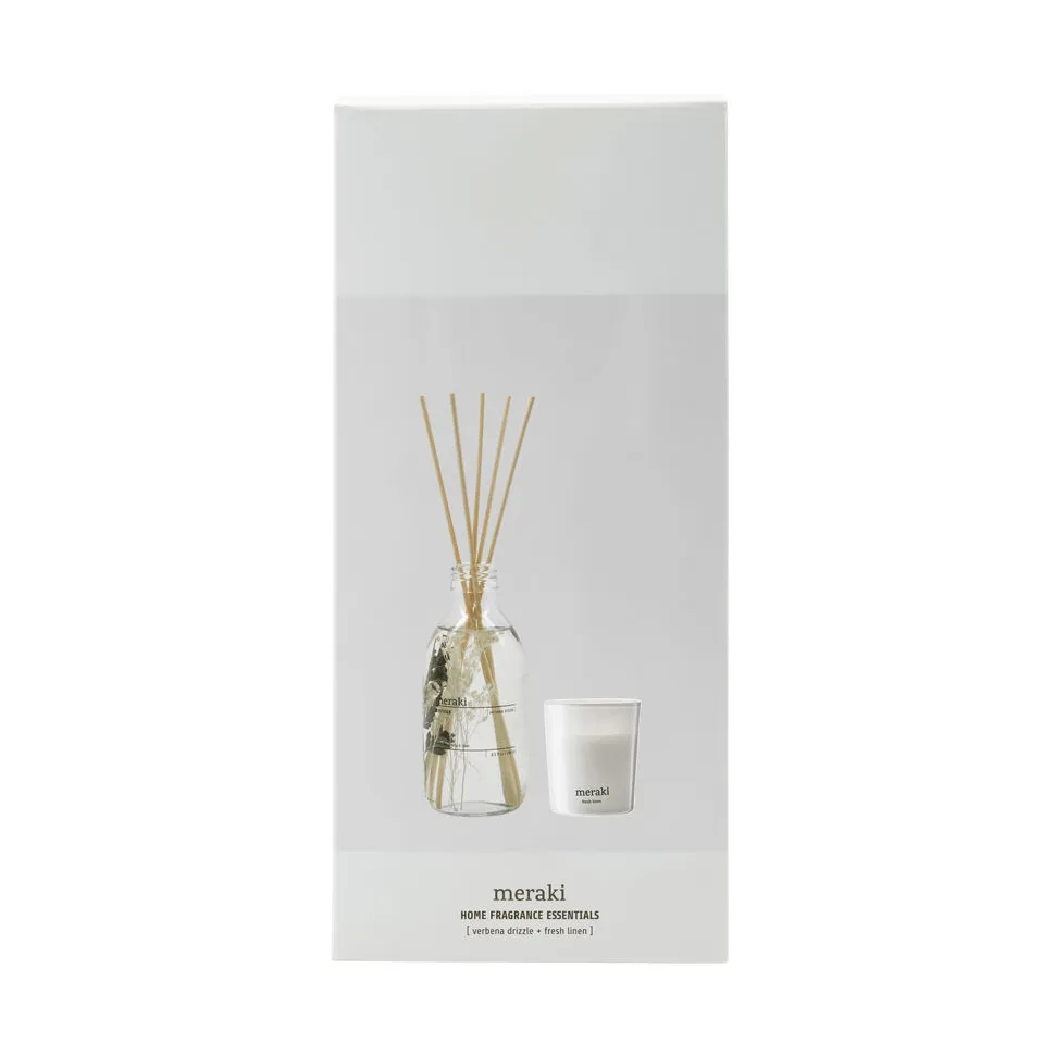 Meraki gavesæt duftpinde og duftlys, Verbena drizzle-fresh linen Meraki