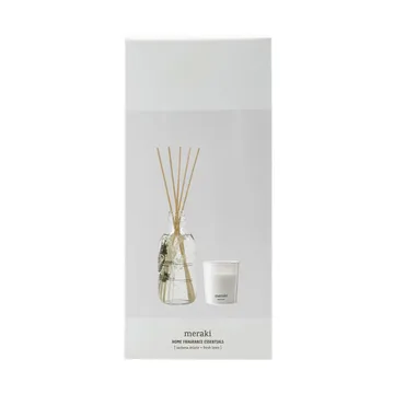Meraki gavesæt duftpinde og duftlys - Verbena drizzle-fresh linen - Meraki