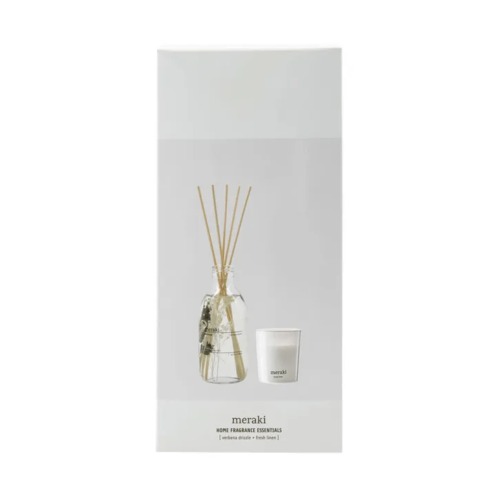 Meraki gavesæt duftpinde og duftlys - Verbena drizzle-fresh linen - Meraki