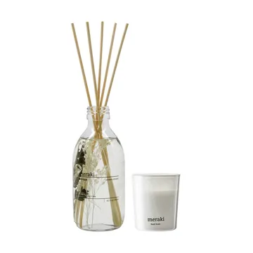 Meraki gavesæt duftpinde og duftlys - Verbena drizzle-fresh linen - Meraki