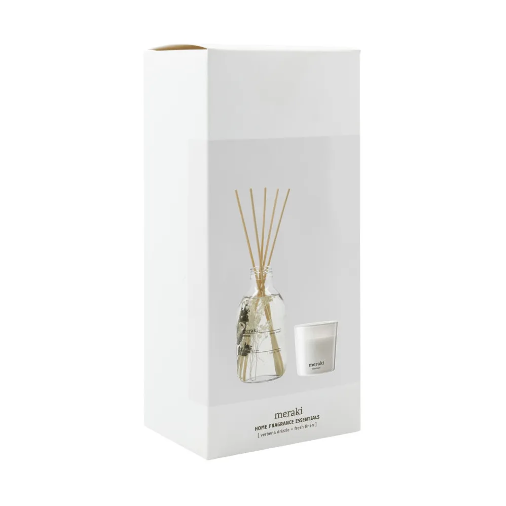 Meraki gavesæt duftpinde og duftlys, Verbena drizzle-fresh linen Meraki