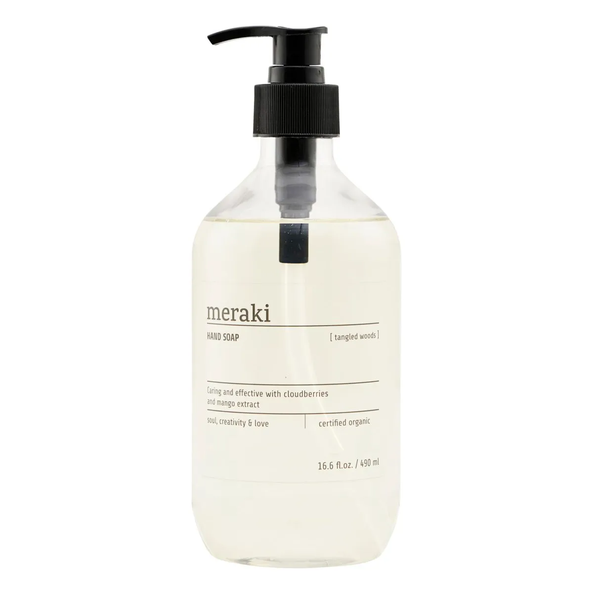 Flydende håndsæbe Meraki Tangled Woods - 490 ml, COSMOS-økologisk med aloe vera & glycerin