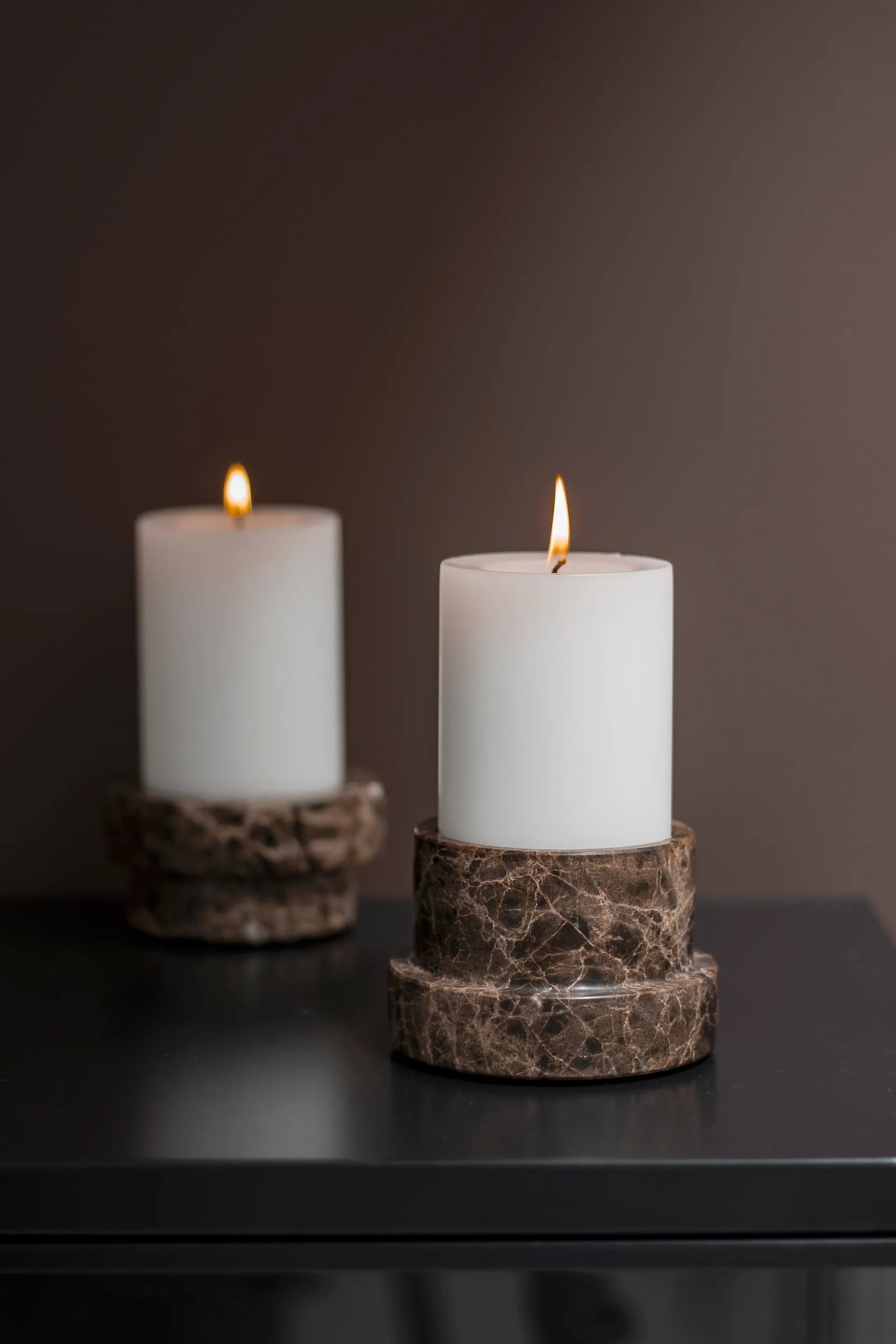 Marble lysestage til bloklys 6,5 cm, Brun Mette Ditmer