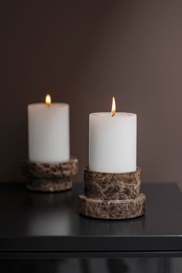 Marble lysestage til bloklys 6,5 cm - Brun - Mette Ditmer