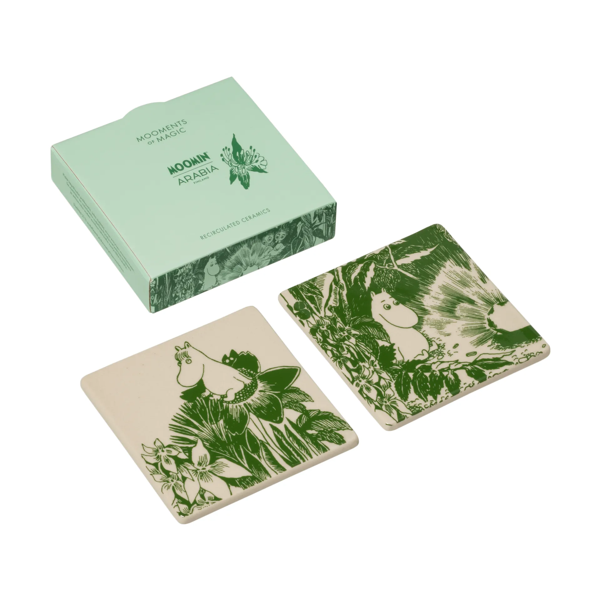 Mystikens skog Mumin glasunderlag, Grøn, 10x10 cm, 2-pak Moomin Arabia