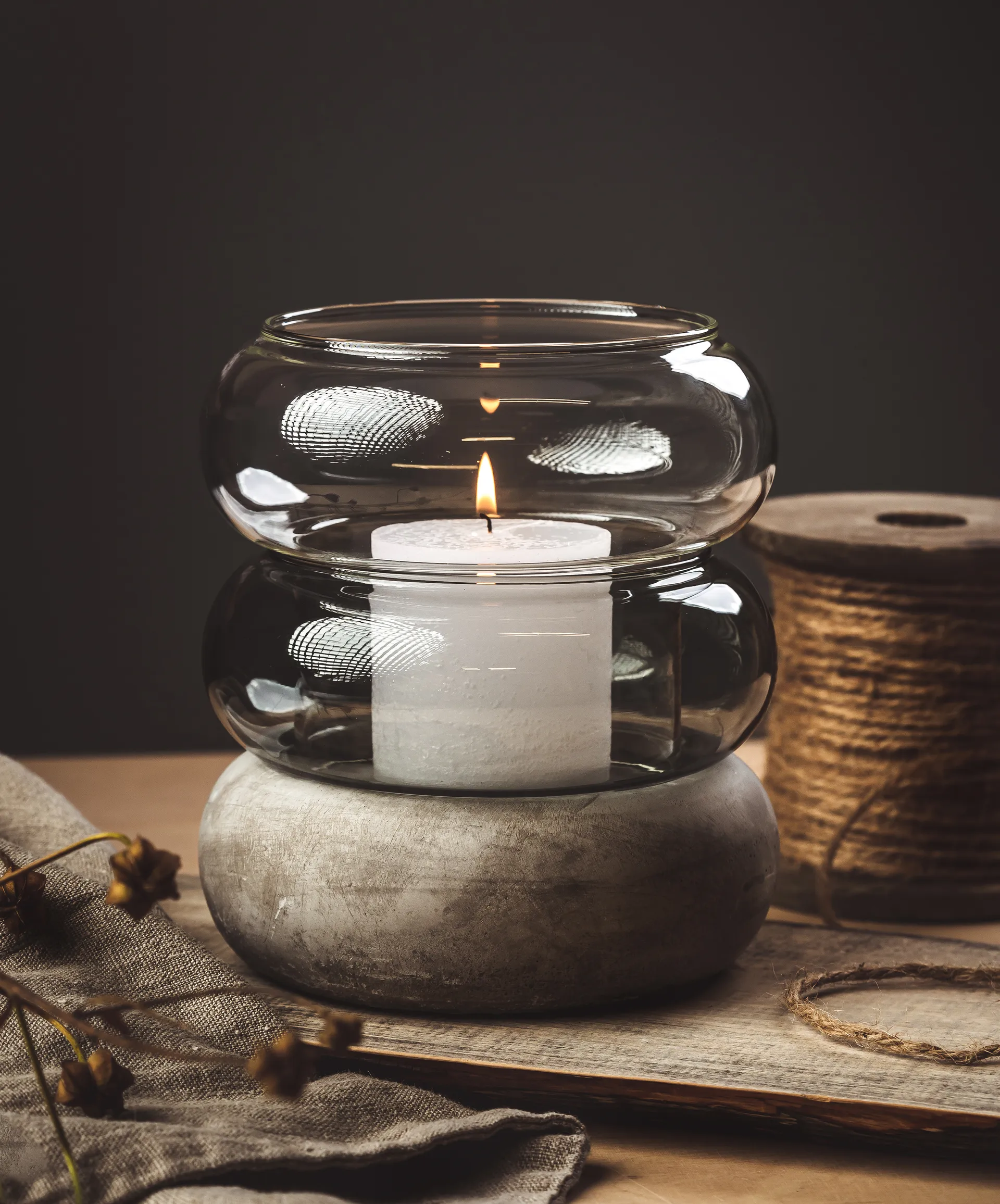 Bagel vase/fyrfadsstage 22 cm, Grå Muurla