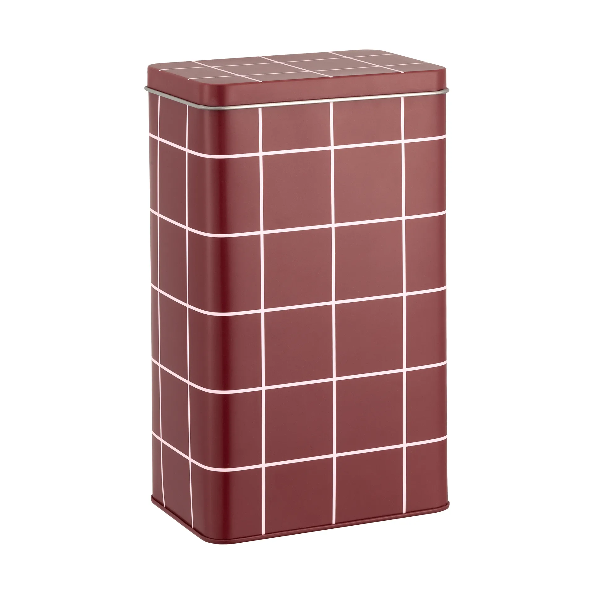 Checks & Stripes kaffedåse i blik, Brown-pink, 12x8x20 cm Muurla