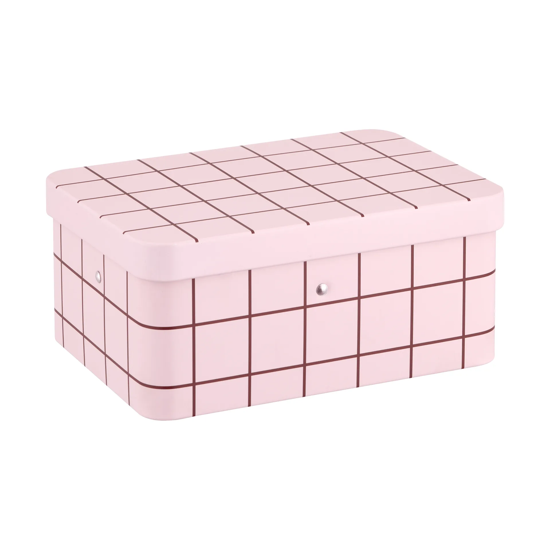 Checks & Stripes tedåse i blik, Pink-brown, 17,5x13x7,5 cm Muurla