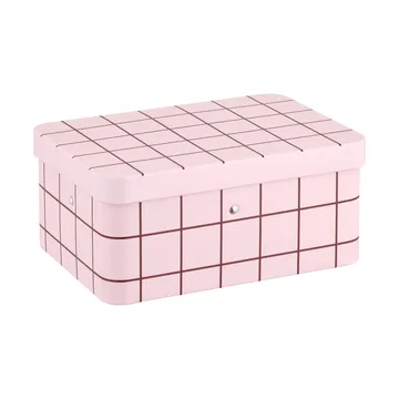 Checks & Stripes tedåse i blik - Pink-brown, 17,5x13x7,5 cm - Muurla
