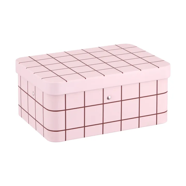 Checks & Stripes tedåse i blik - Pink-brown, 17,5x13x7,5 cm - Muurla