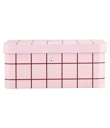Checks & Stripes tedåse i blik - Pink-brown, 17,5x13x7,5 cm - Muurla