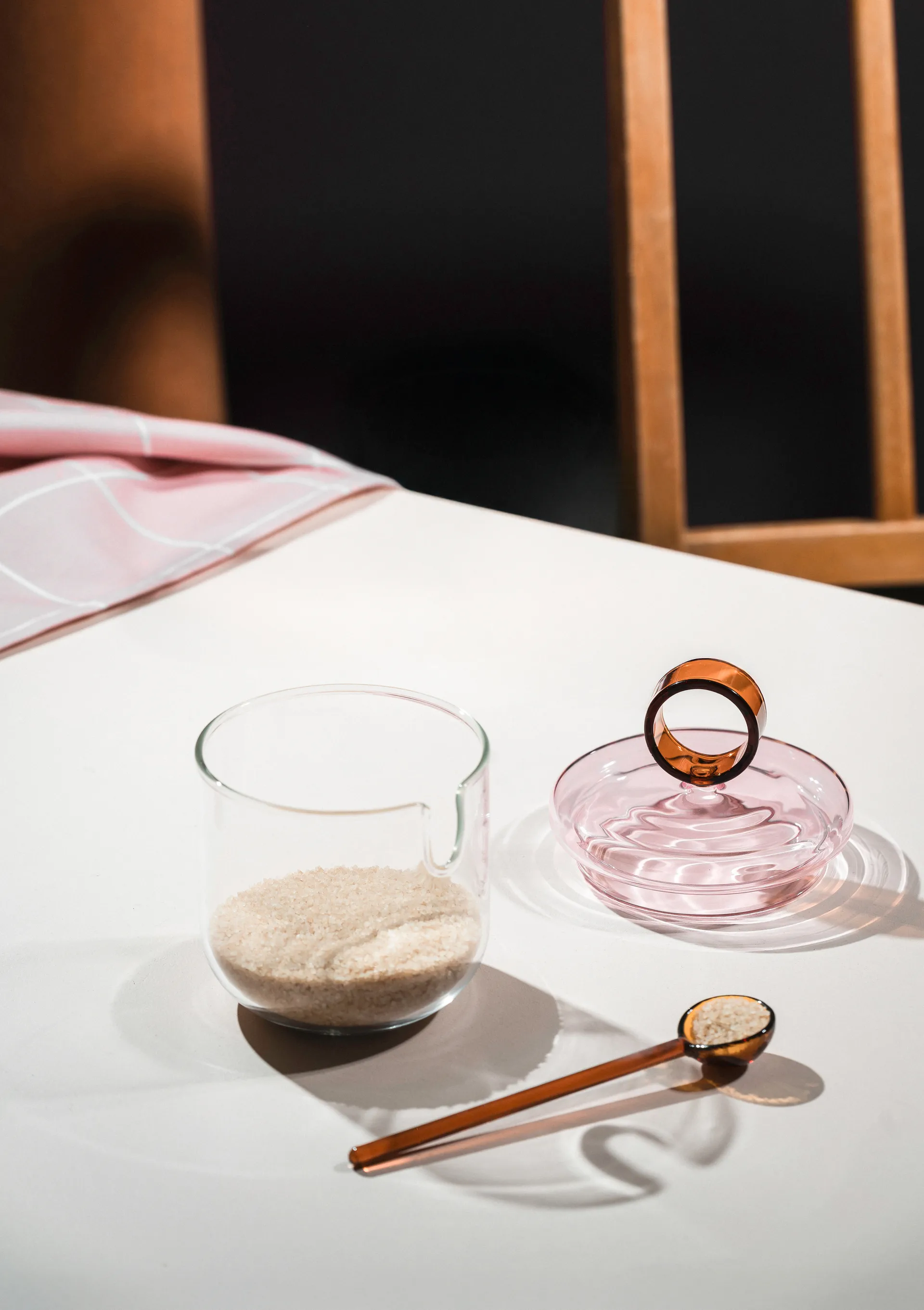 Loop sukkerskål inkl. ske Ø14 cm, Klar-pink-amber Muurla