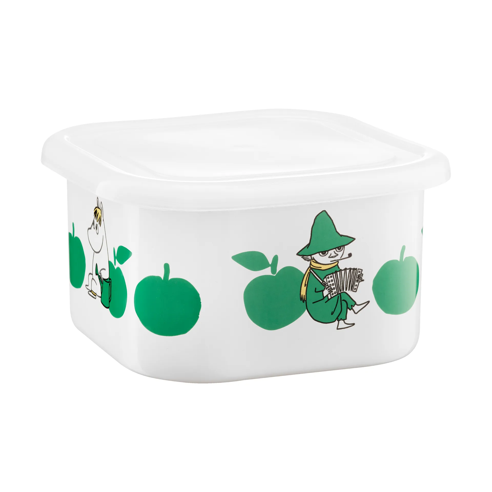Moomin  emaljebeholdere med låg 1,5 L, Joyfull Apples-grøn Muurla
