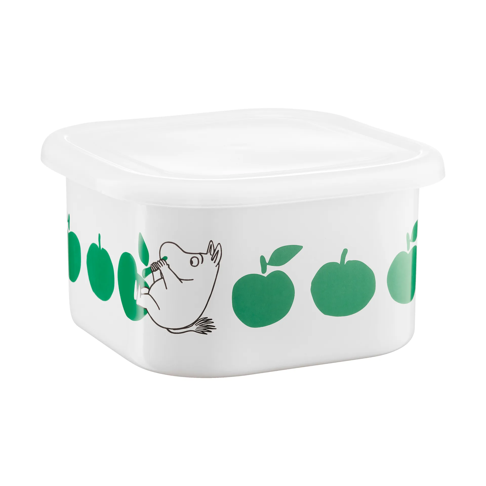 Moomin  emaljebeholdere med låg 1,5 L, Joyfull Apples-grøn Muurla