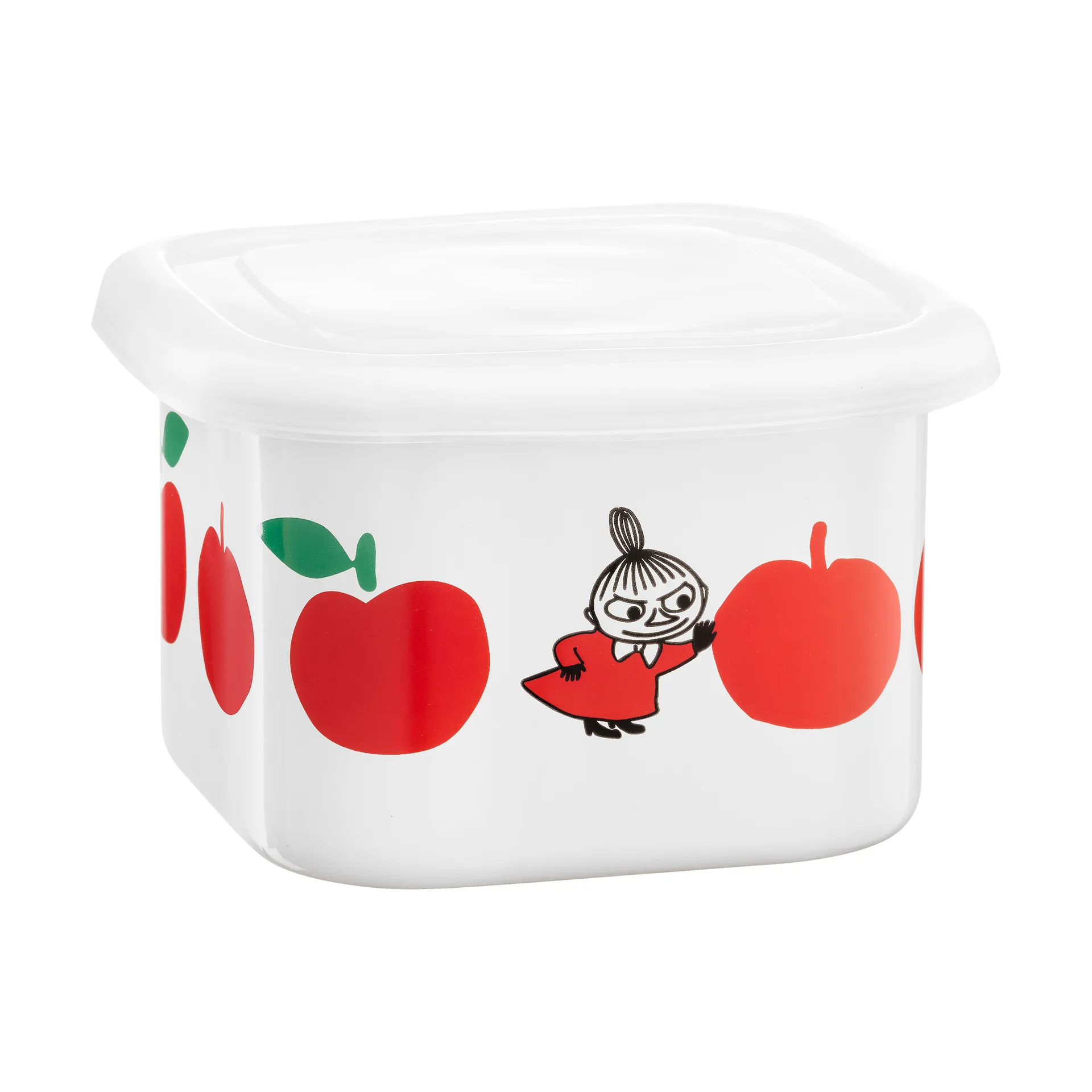 Moomin  emaljekrukke med låg 0,67 L, Joyfull Apples-rød Muurla