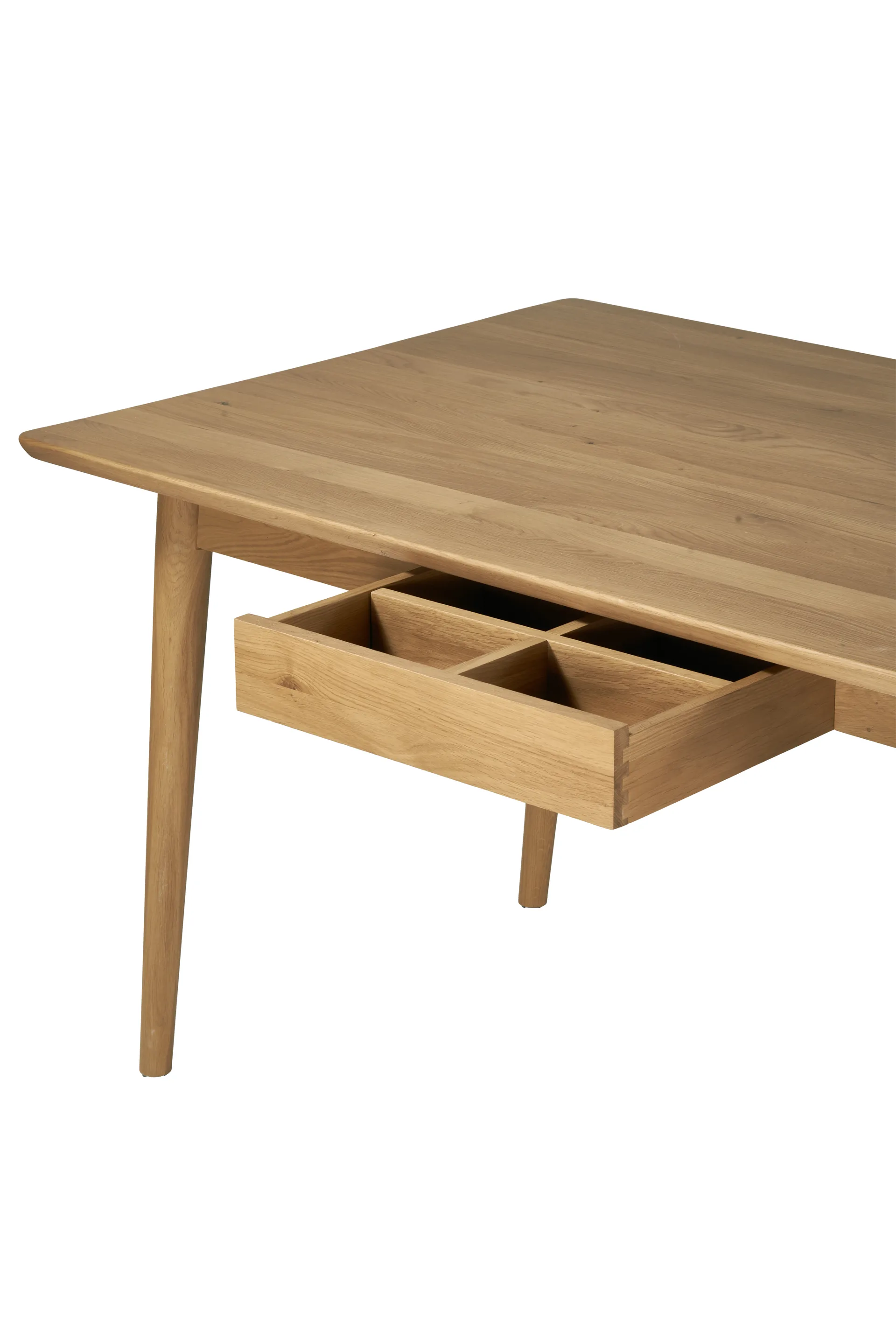 VIOR spisebord 120 cm + stol 4‑pak – Lakeret eg‑natur NJRD