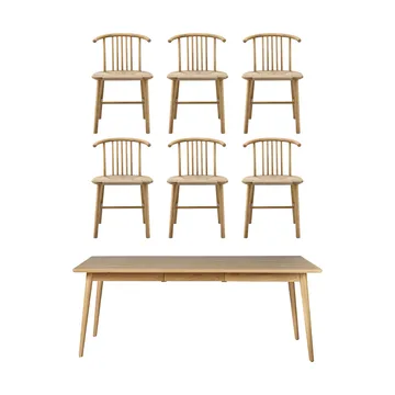VIOR spisebord 200 cm + stol 6‑pak – Lakeret eg‑natur - NJRD