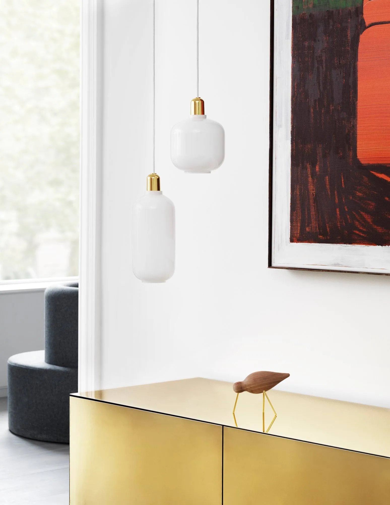 Amp lampe lille, Hvid/Messing Normann Copenhagen