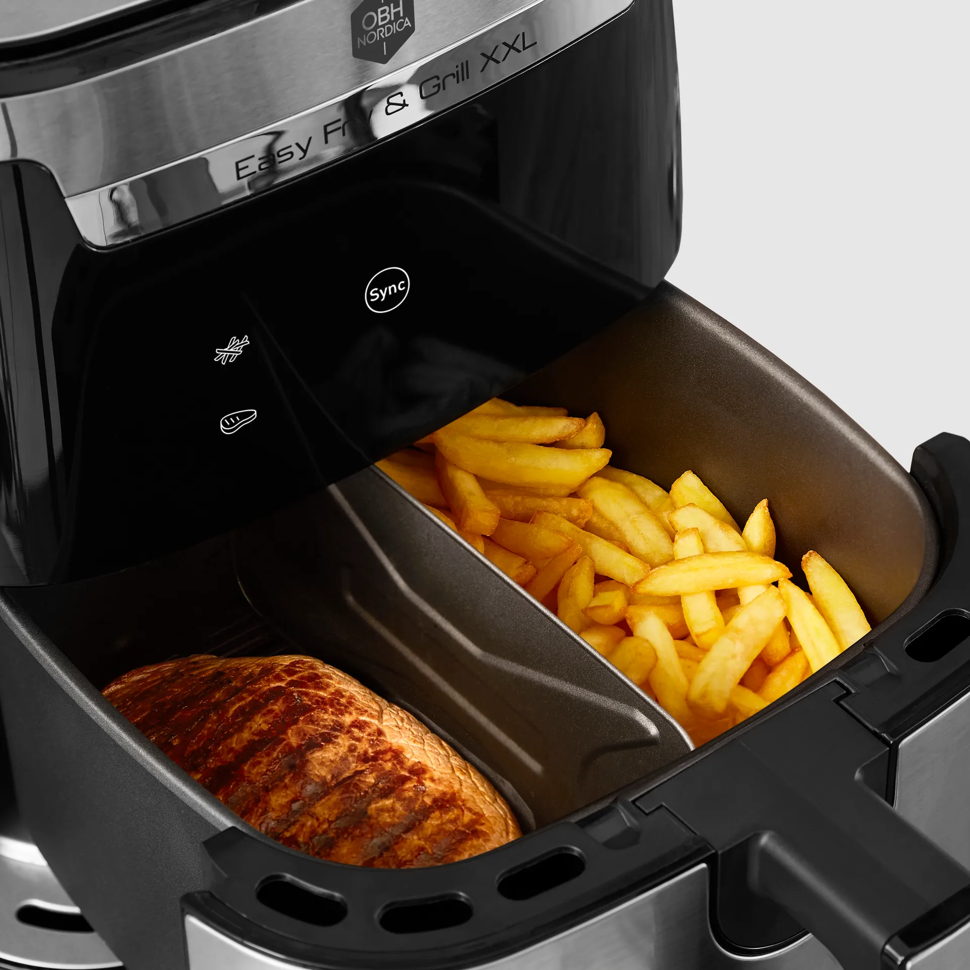 Easy Fry & Grill XXL 2-in-1 airfryer, Rustfrit stål OBH Nordica