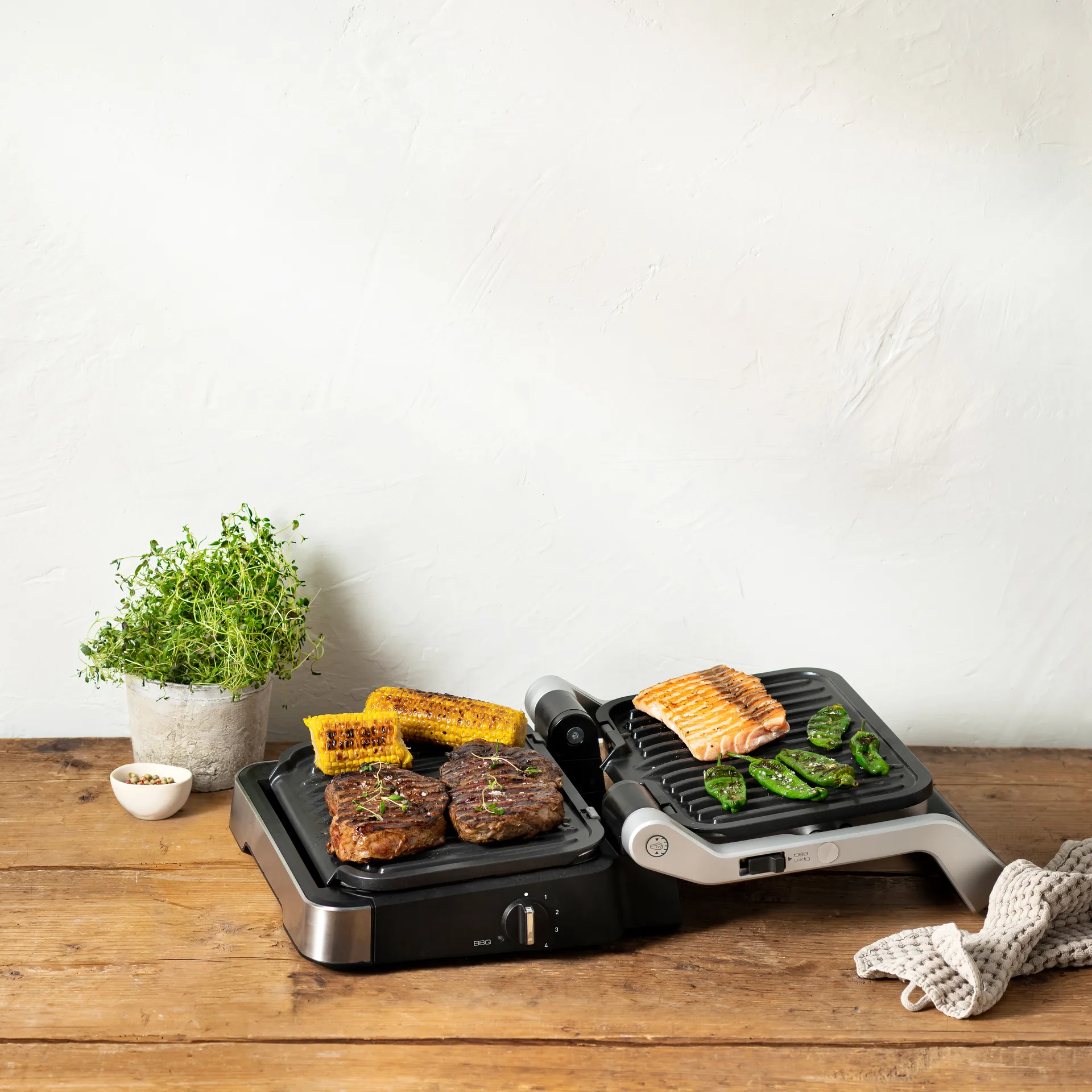 Optigrill GO772DS0 2-in-1 bordgrill, Rustfrit stål OBH Nordica