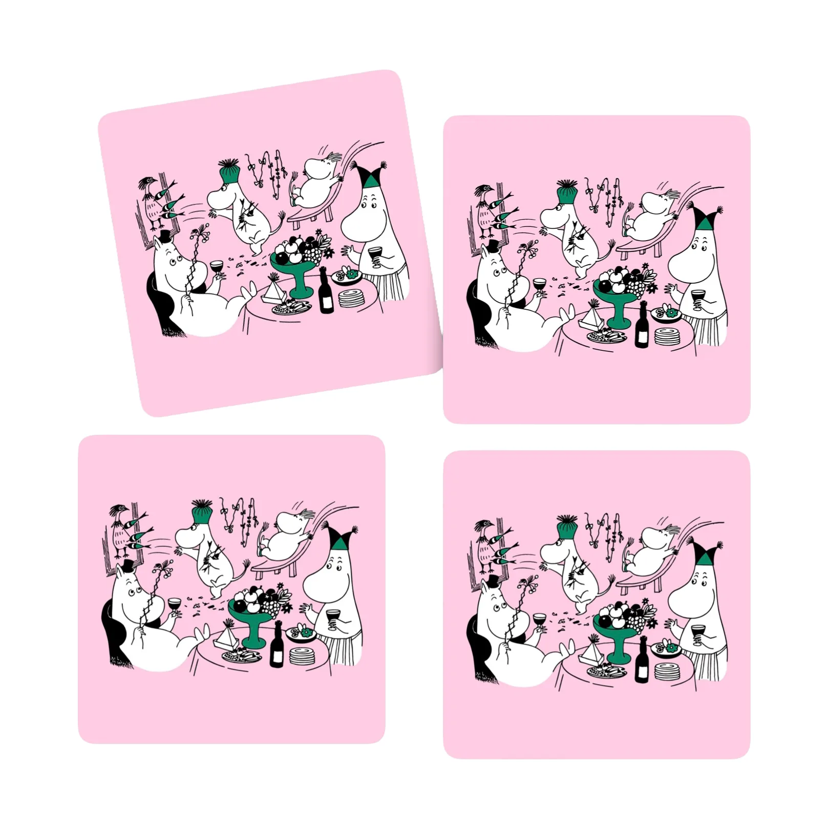 Moomin 80 glasunderlag 9x9 cm 4-pak, Pink Opto Design