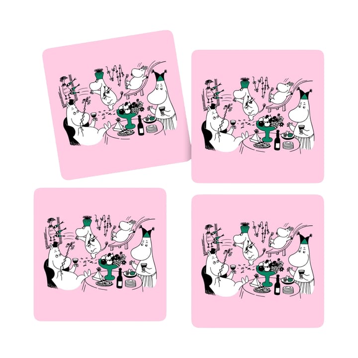 Moomin 80 glasunderlag 9x9 cm 4-pak - Pink - Opto Design