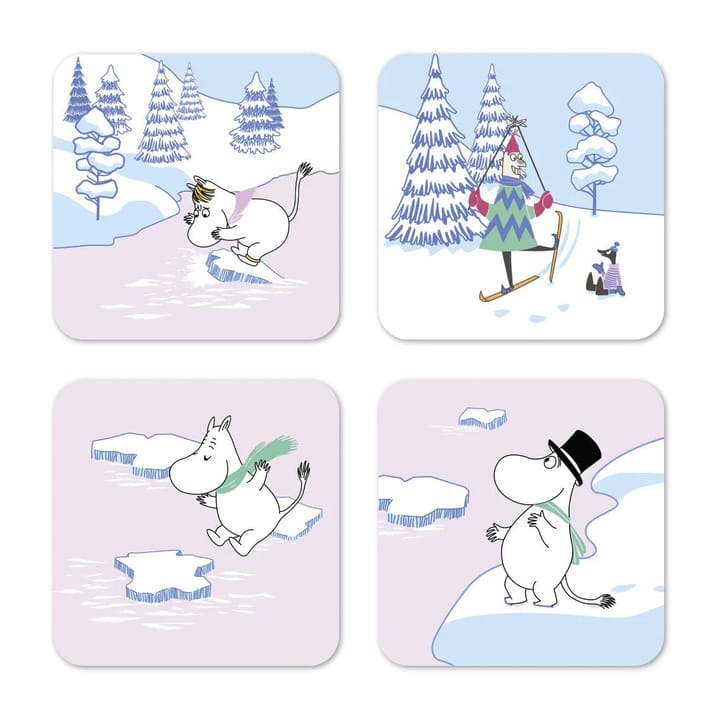 Mumin glasbrikker vinter 2022 9x9 cm 4-pak - Blå/Hvid/Lyserød - Opto Design