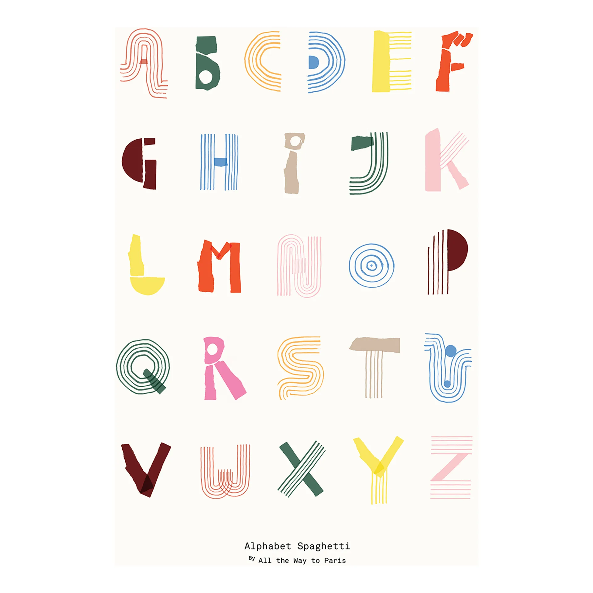 Alphabet Spaghetti ENG Multi-colour plakat, 50x70 cm Paper Collective