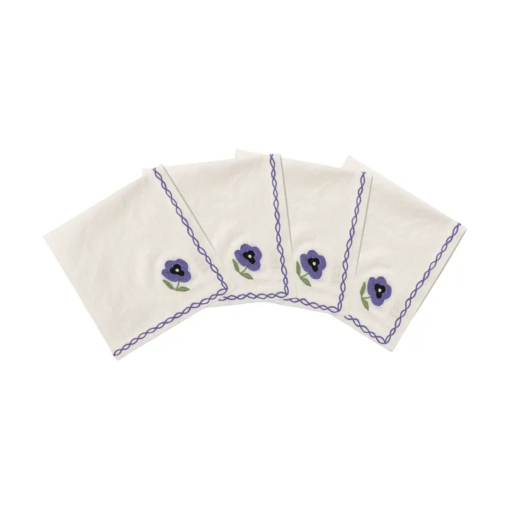 Madelen Möllard Pansy bomuldsserviet - Blue, 4-pak, 45x45 cm - Pick a Poppy